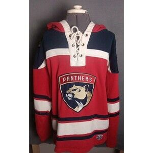 Florida Panthers Hoodie Mens Medium Red Blue White NHL Licensed Hockey Lacer OTH